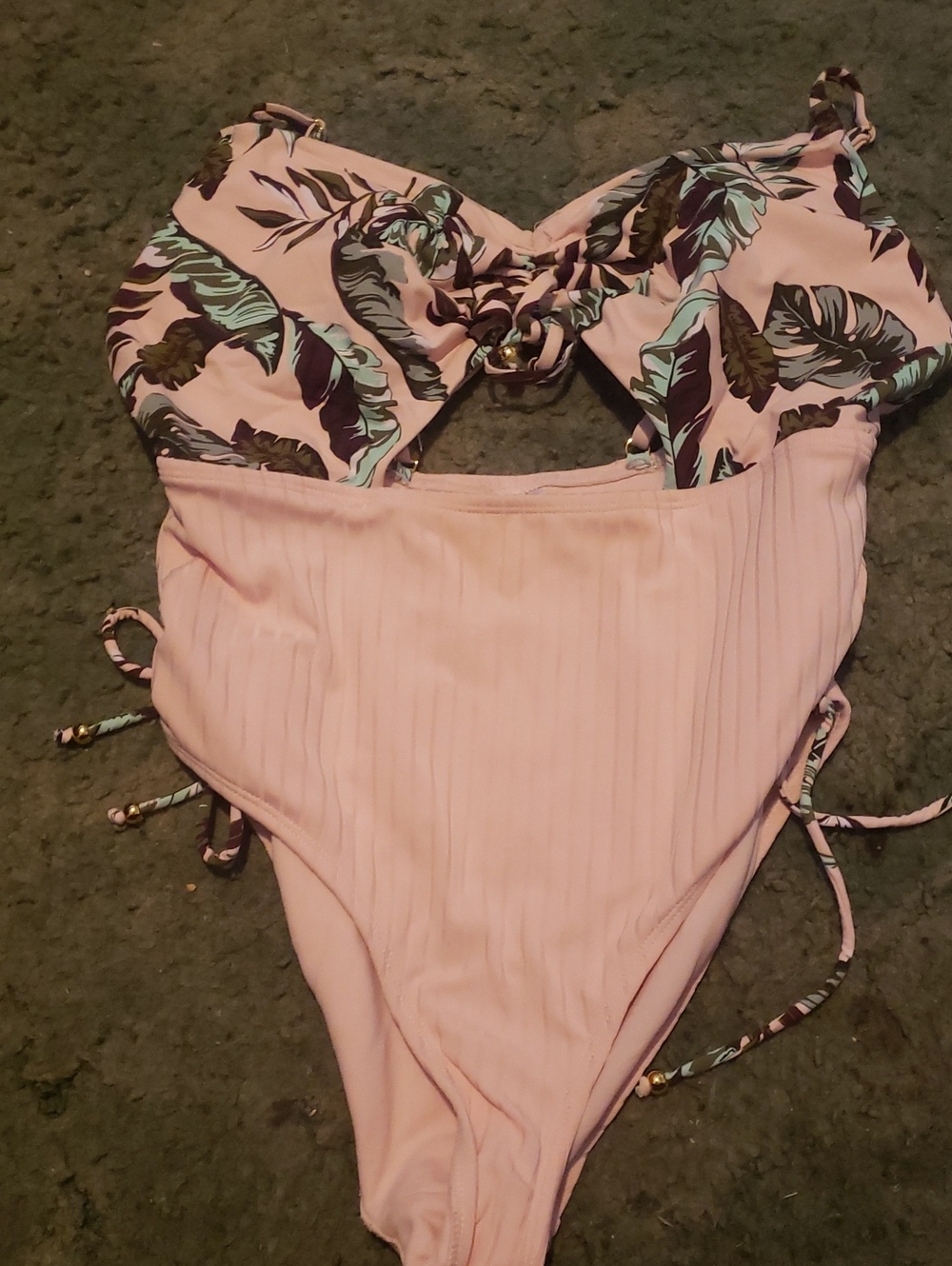 Womens Pink Tropical Leaf One-Piece Swimsuit